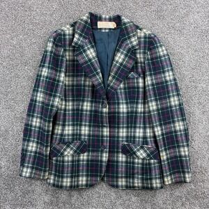 Vintage Pendleton Blazer Women's 14 Blue Green Tartan Plaid Virgin Wool